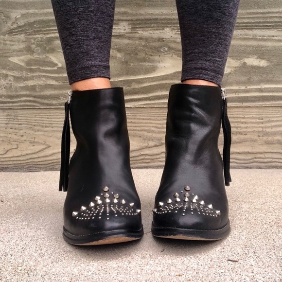 Black SANDRO studded LEATHER Booties - Picture 3 of 4